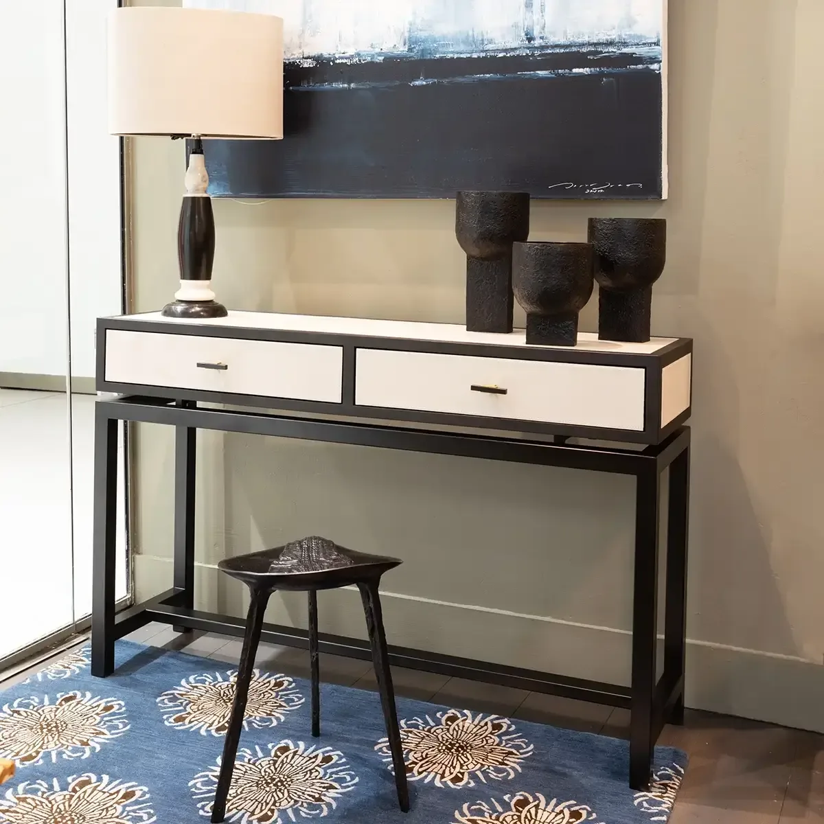 Bertie Console 2 Drawer Pumice Leather — The Bertie Console 2 Drawer Pumice Leather offers a style that exudes effortless…