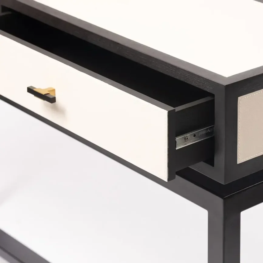 Bertie Console 2 Drawer Pumice Leather — The timeless appeal of the leather elevates the console to a new level of…