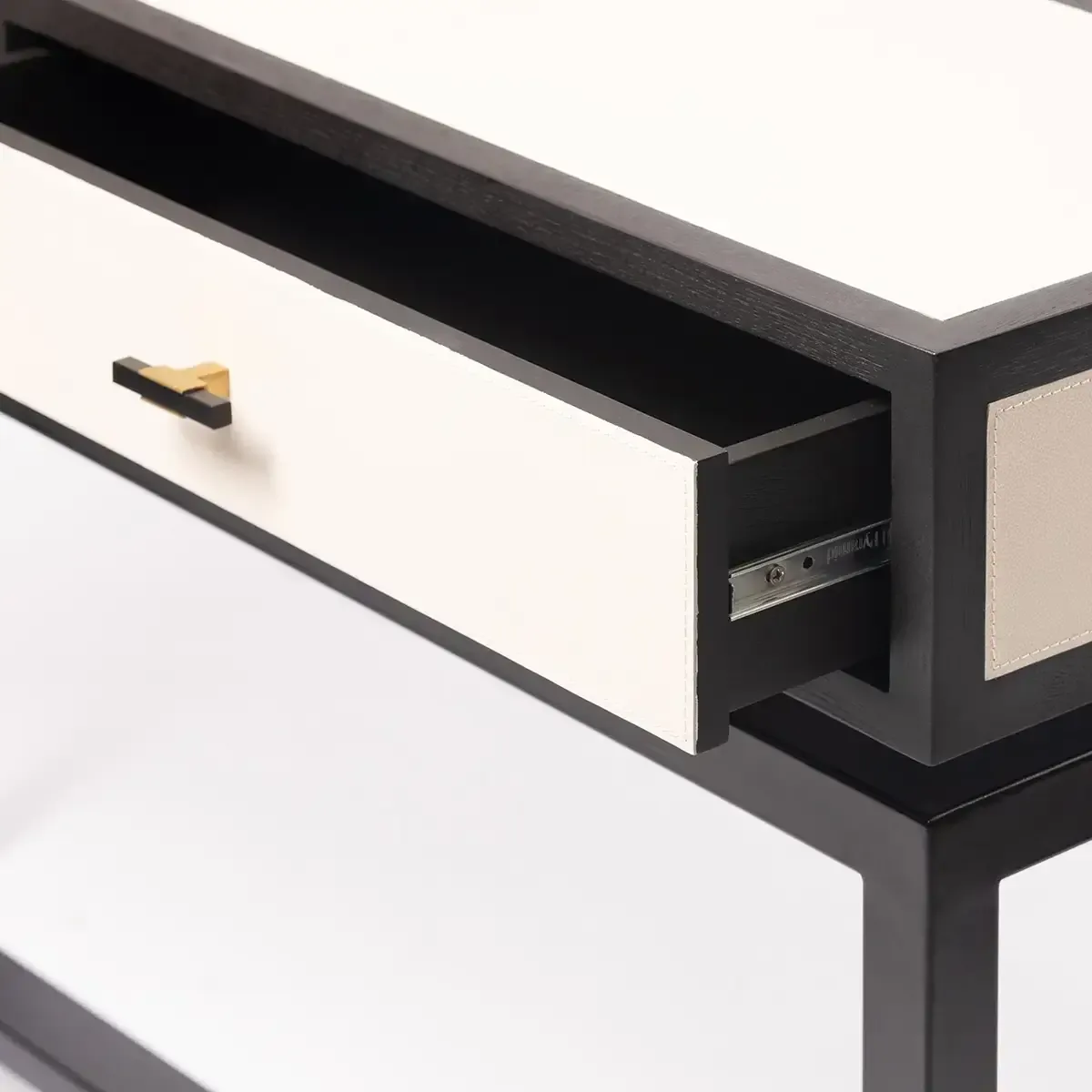 Bertie Console 2 Drawer Pumice Leather — The timeless appeal of the leather elevates the console to a new level of…