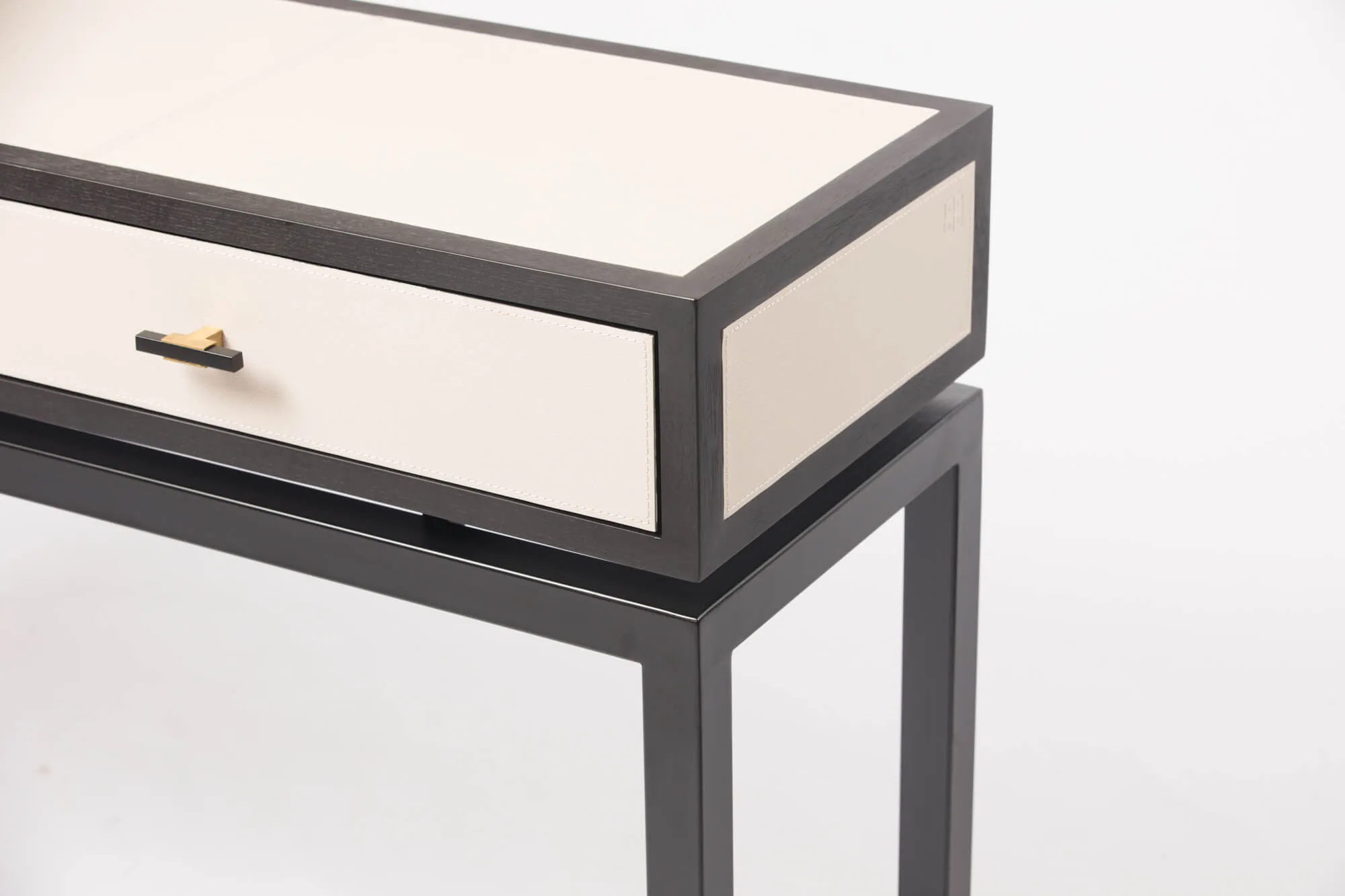 Bertie Console 2 Drawer Pumice Leather, Pumice Leather finish