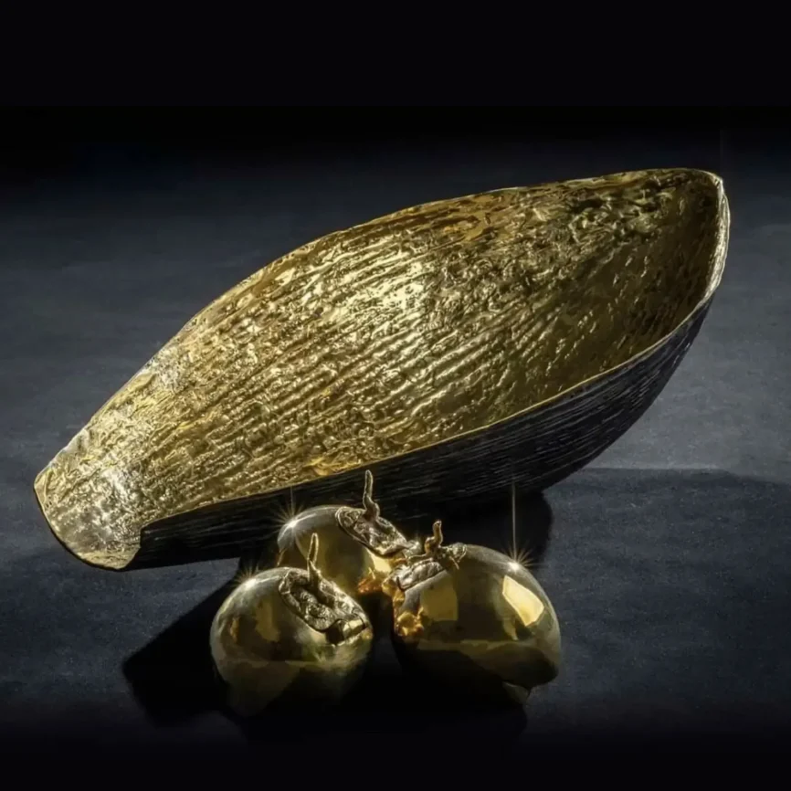 Bronze Banana Blossom Bowl, 30×60×12 cm