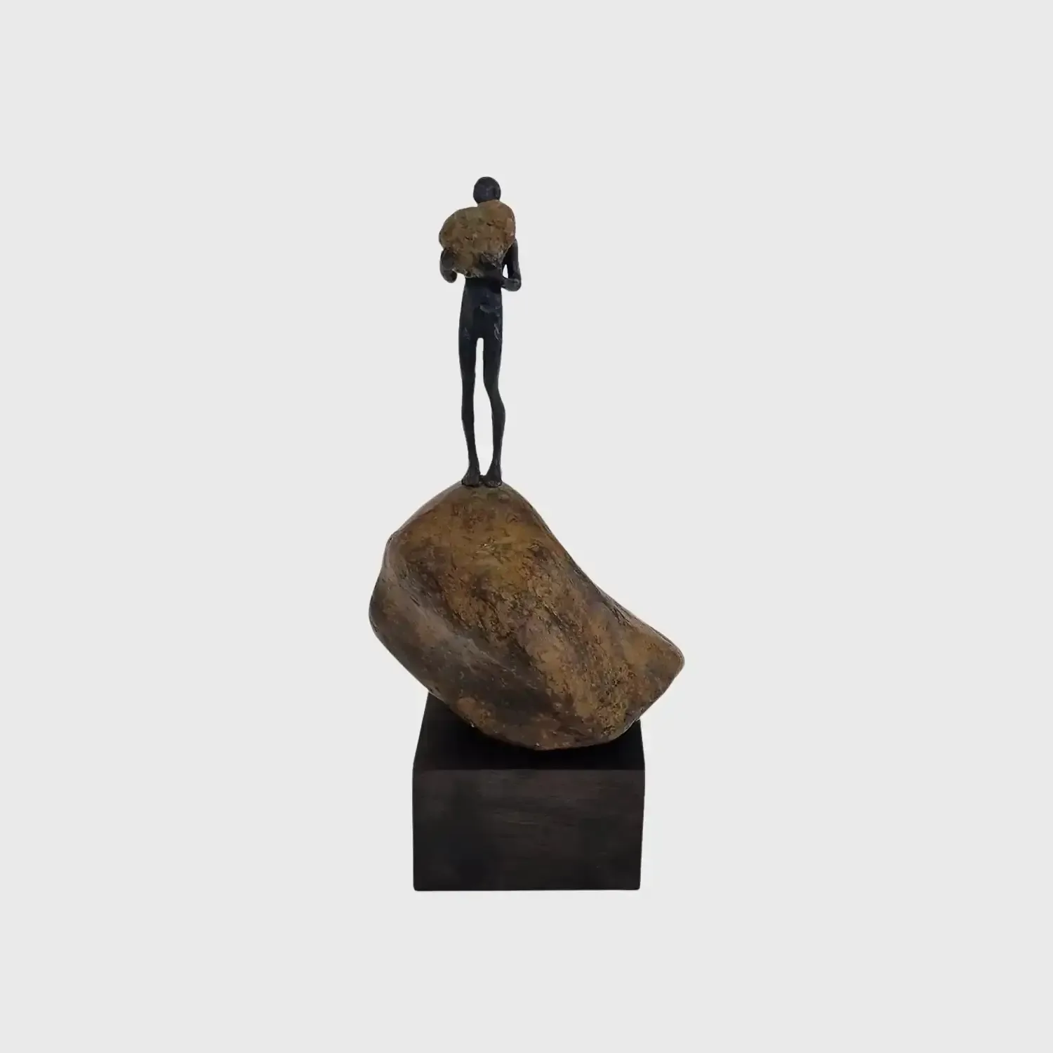 Bronze Figure On Rock High, Antique Bronze finish