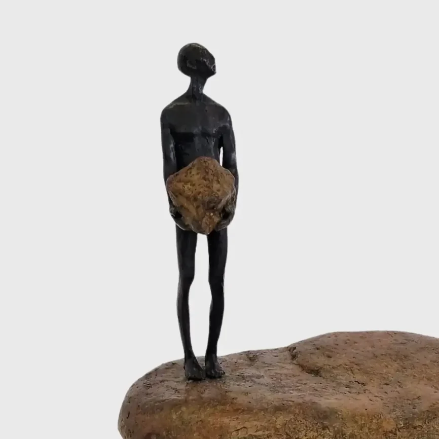 Bronze Figure On Rock Low, 30×20×36 cm