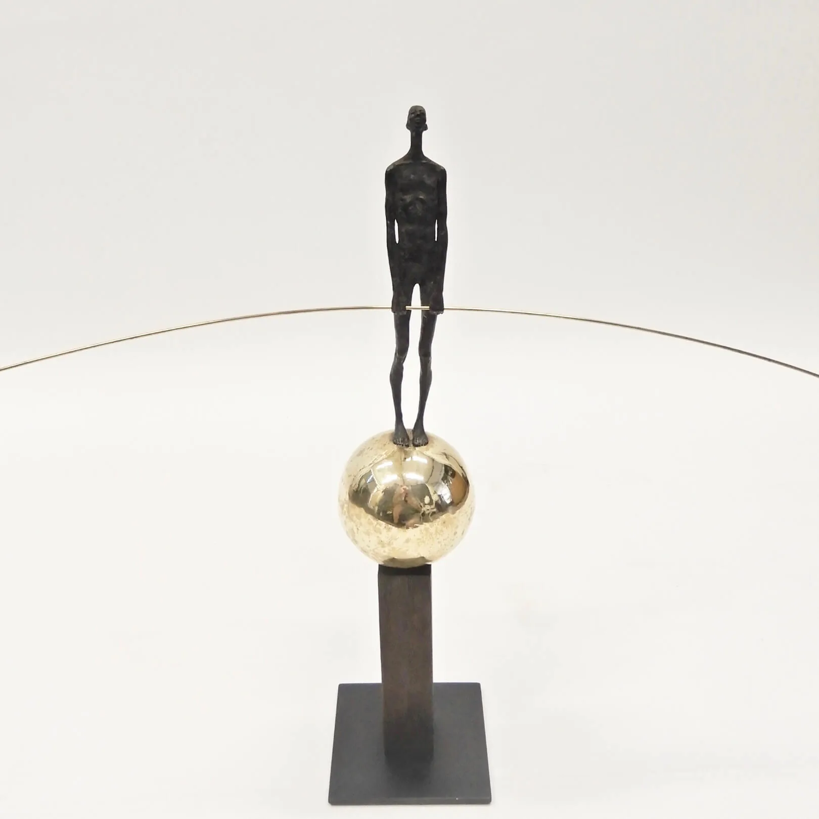 Bronze Figure On Sphere With Stick, Bronze Nera finish