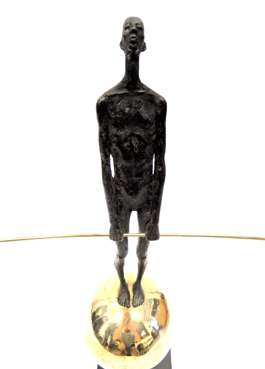 Bronze Figure On Sphere With Stick, 71×20×62 cm