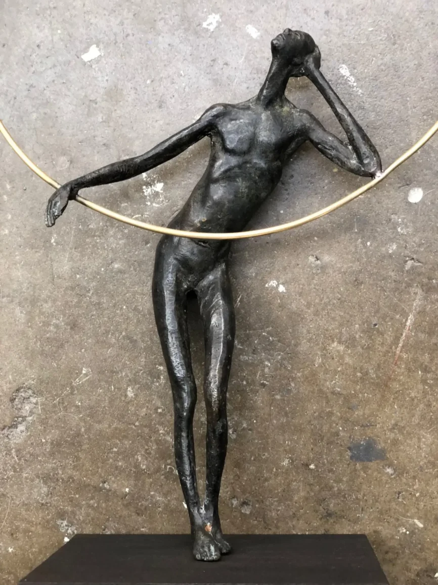 Bronze Figure With Gold Ring, 33×14×46 cm