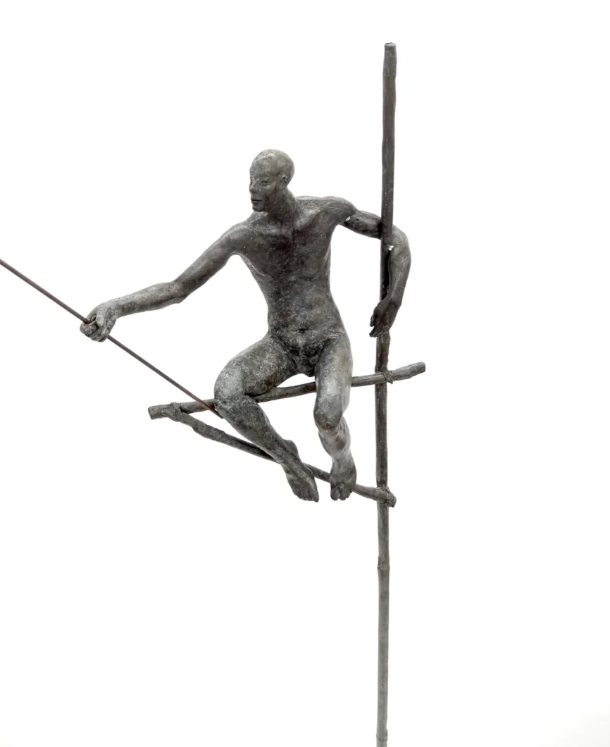 Bronze Fishermen On Tall Stand, Bronze Nera finish