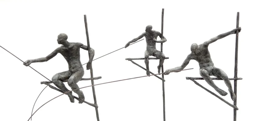 Bronze Fishermen On Tall Stand — bronze sculpture