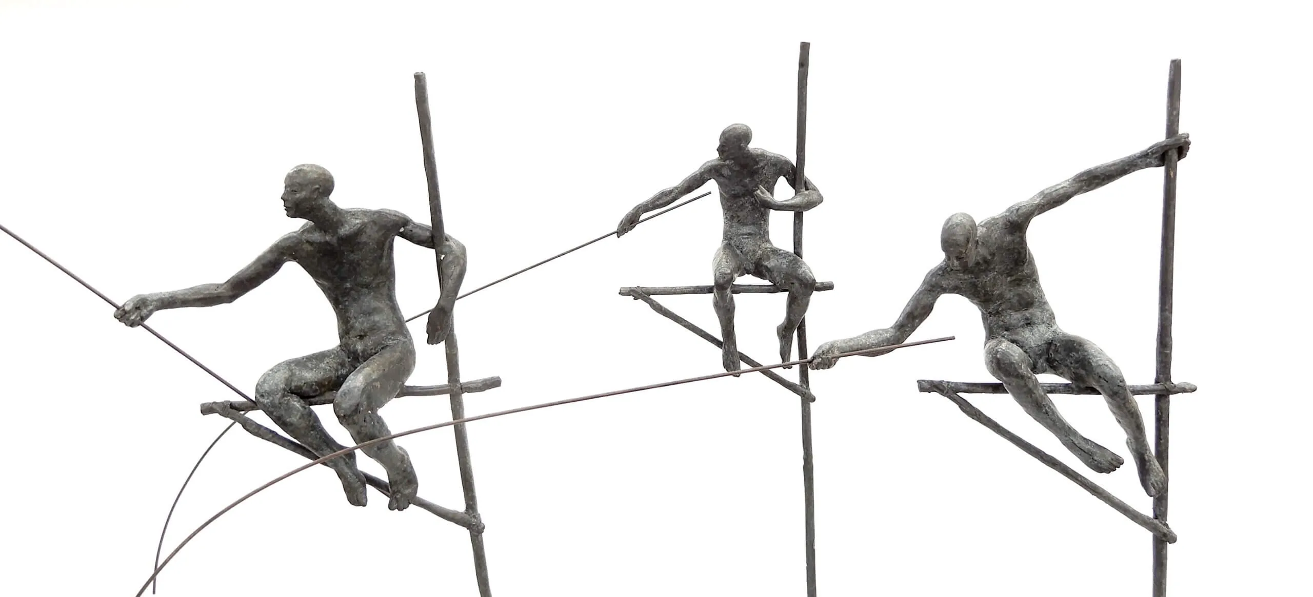 Bronze Fishermen On Tall Stand — bronze sculpture