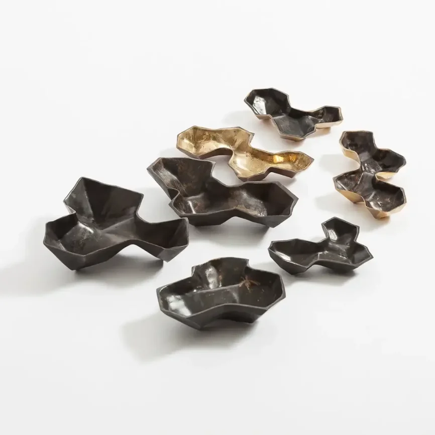 Bronze Geometric Vessels 7pc — bronze sculpture
