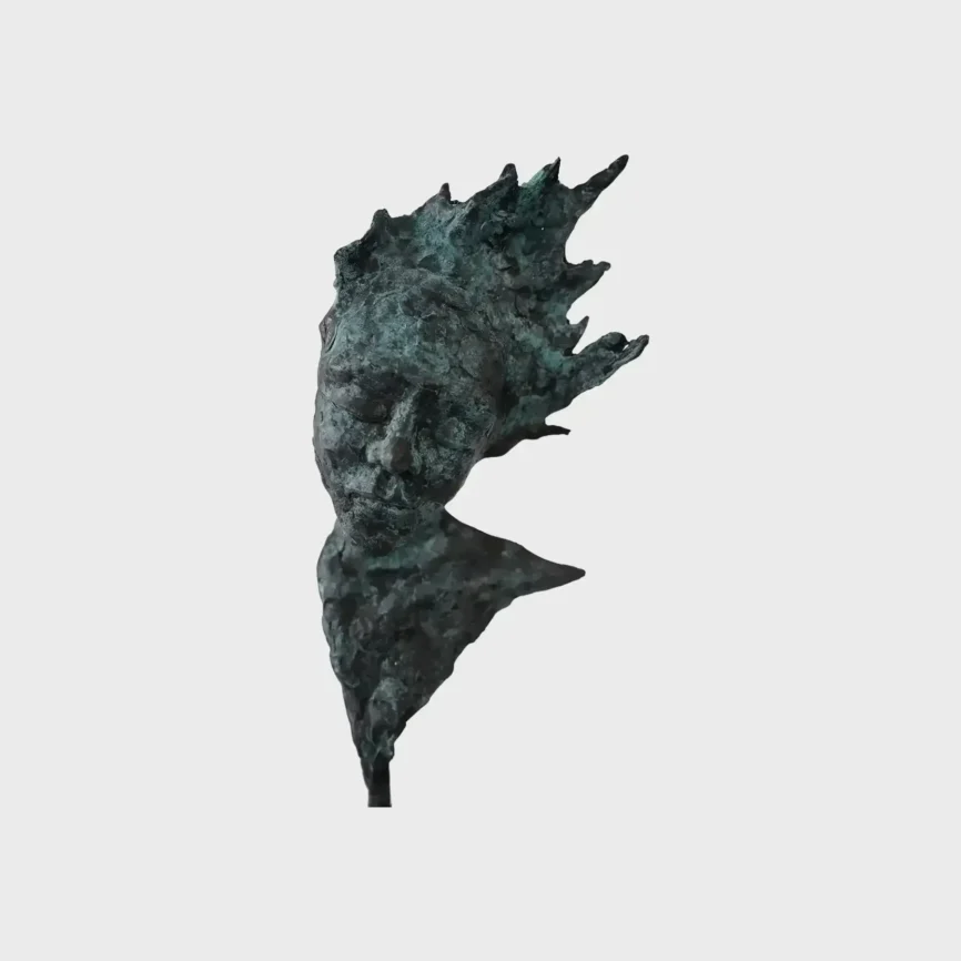 Bronze Head Windy Day Sculpture, Bronze Nera finish