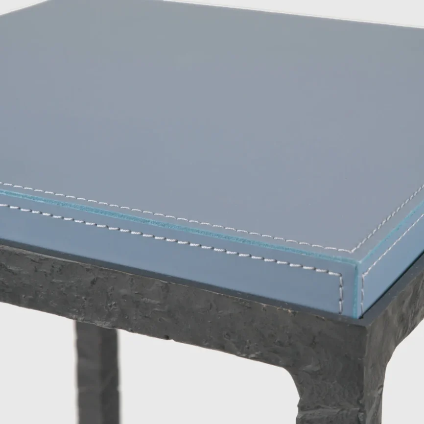 Bronze Pedestal Blu Leather, 34×34×121 cm
