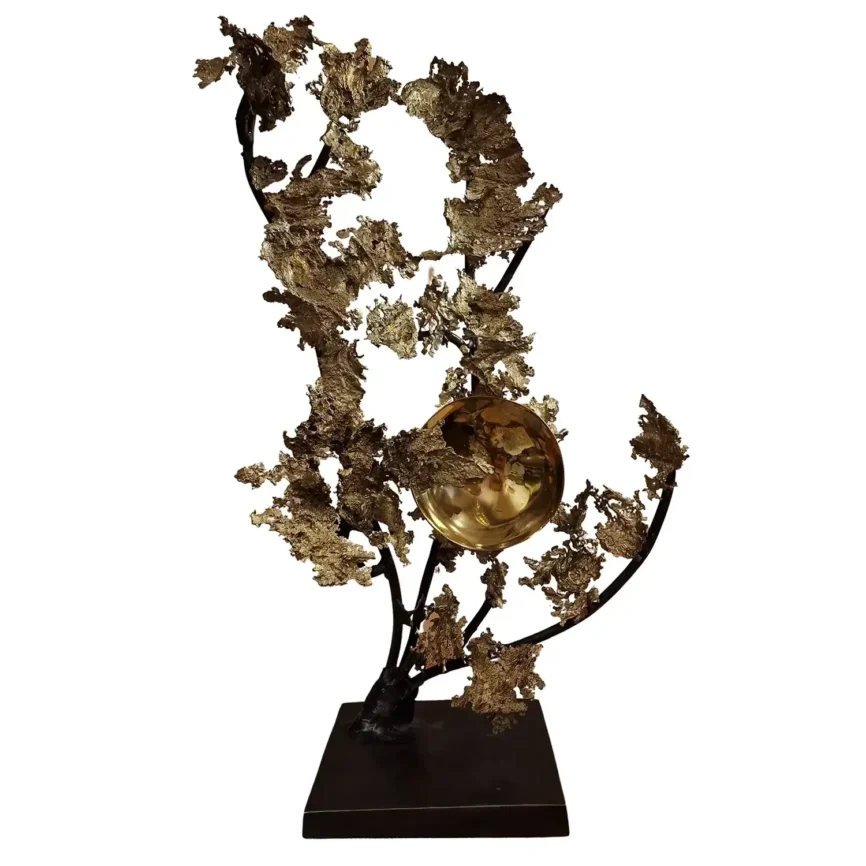 Bronze Sculpture Moon In The Clouds, Bronze d'Oro finish