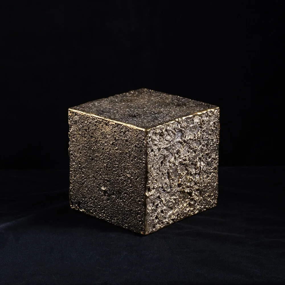 Bronze Sculpture Rain Cube, Bronze d'Oro finish