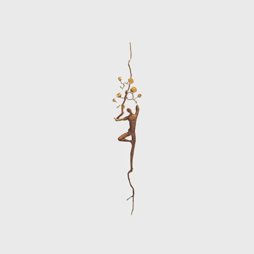 Bronze Wall Figure With Blossom, Bronze Dorato finish