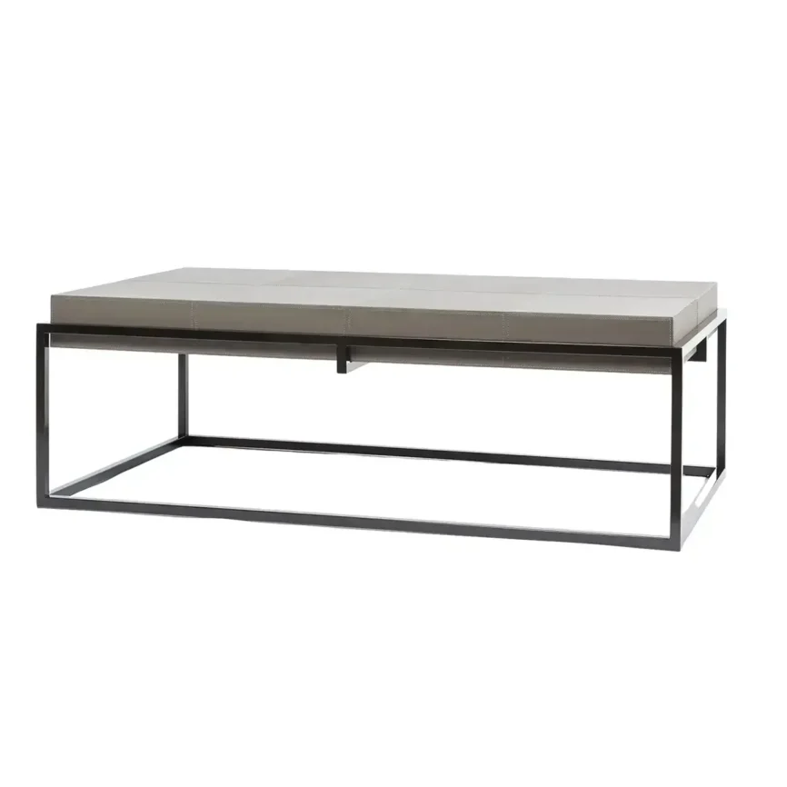 Caged Coffee Table Italian Grey Leather, Italian Grey Leather finish