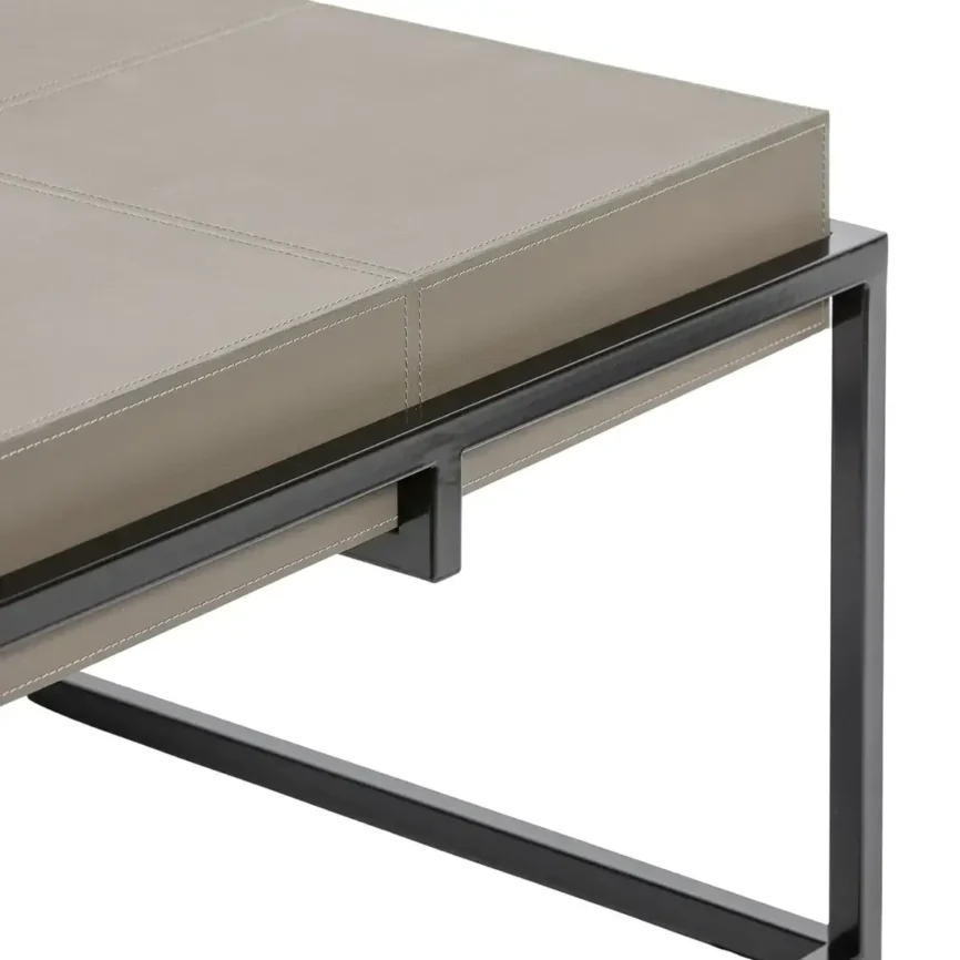 Caged Coffee Table Italian Grey Leather, 125×64×42 cm