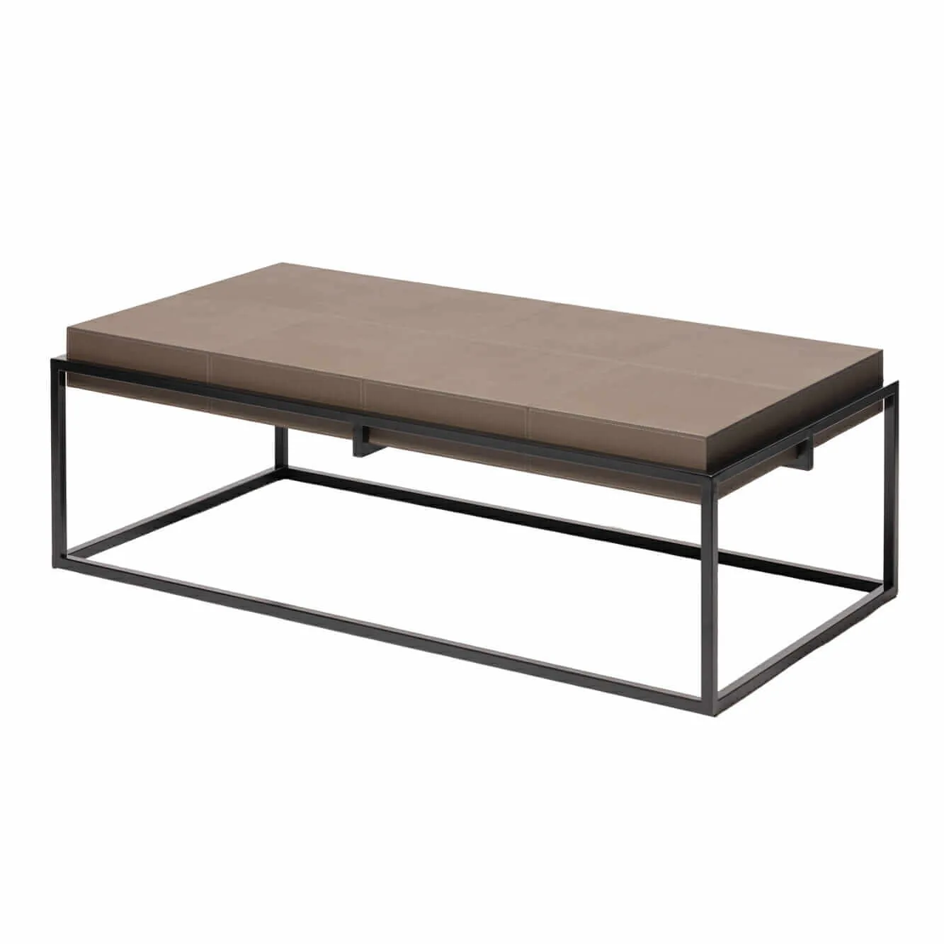 Caged Coffee Table Italian Grey Leather, Italian Grey Leather finish