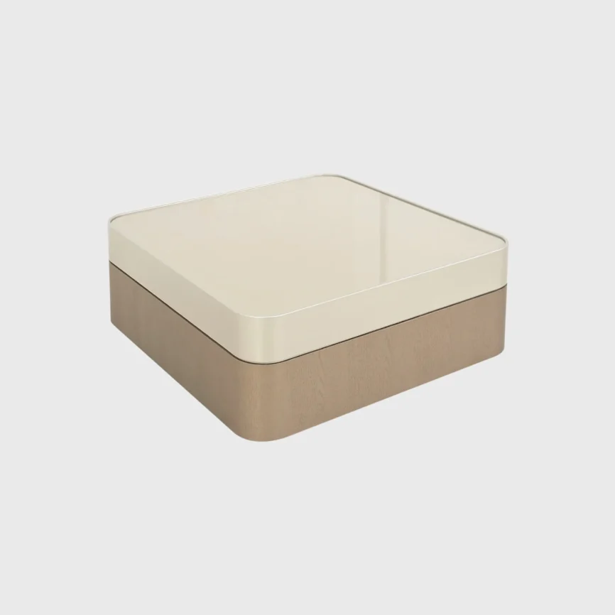 Champagne Coffee Table 100cm — Luxury Champagne Coffee Table 100cm with Tempered Glass Top and Taupe Oak Veneer Base
