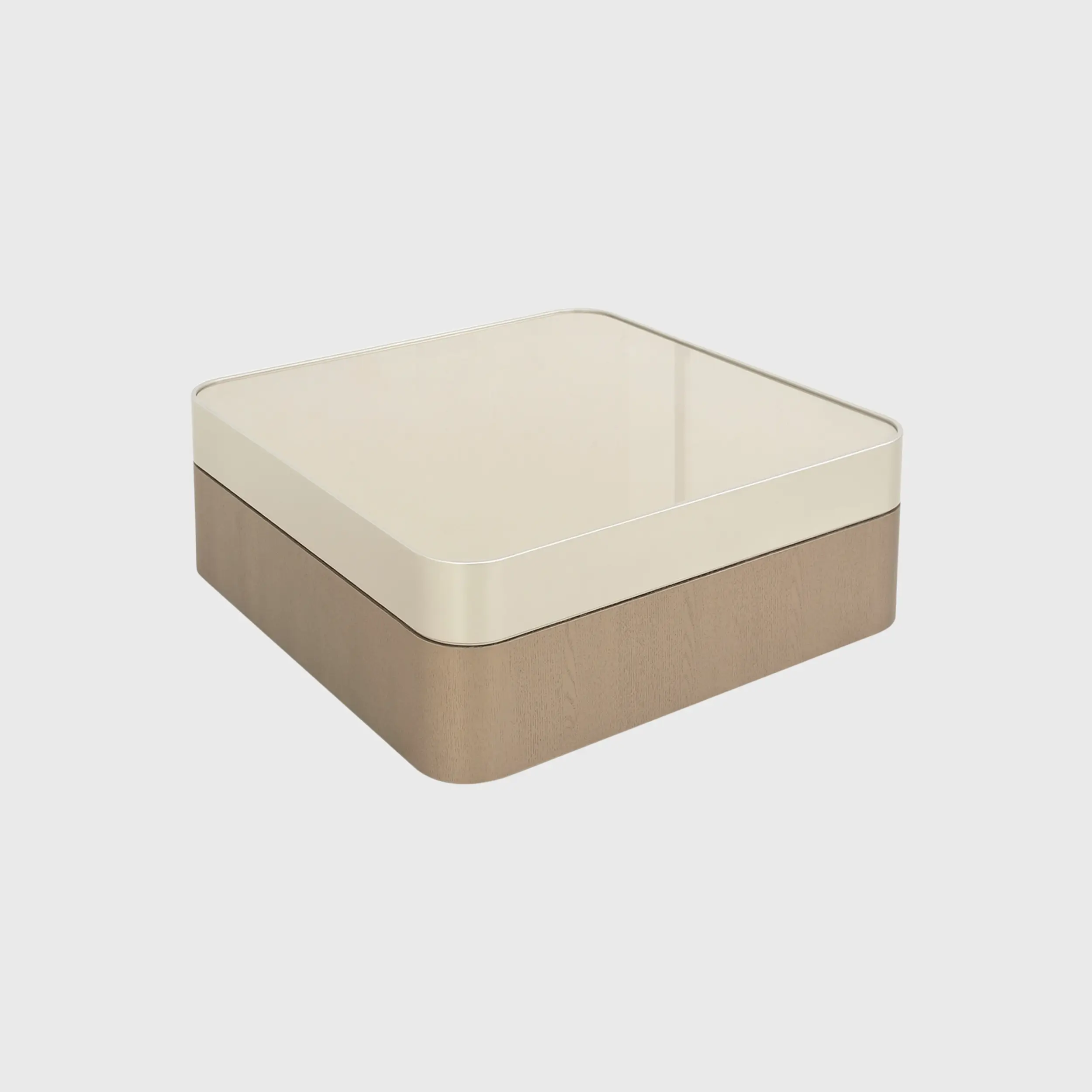 Champagne Coffee Table 100cm — Luxury Champagne Coffee Table 100cm with Tempered Glass Top and Taupe Oak Veneer Base
