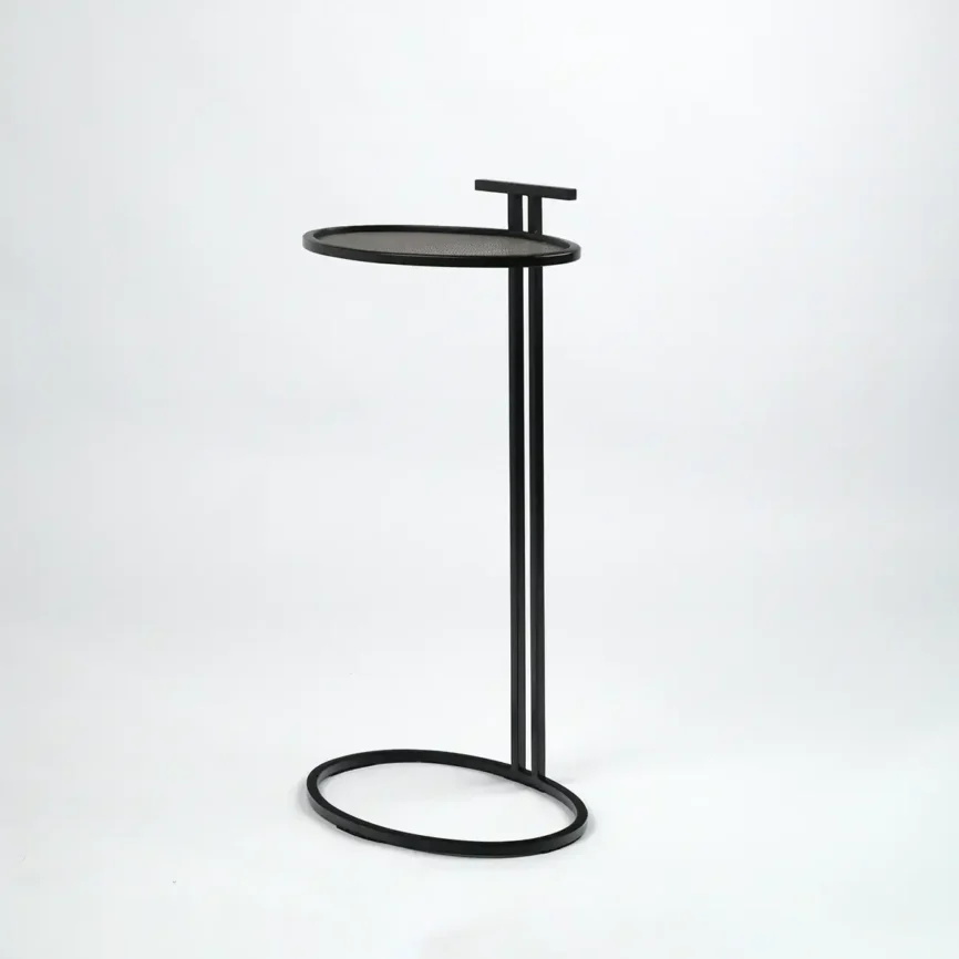 Cocktail Table Oval Grey Shagreen Leather, 35×26×64 cm