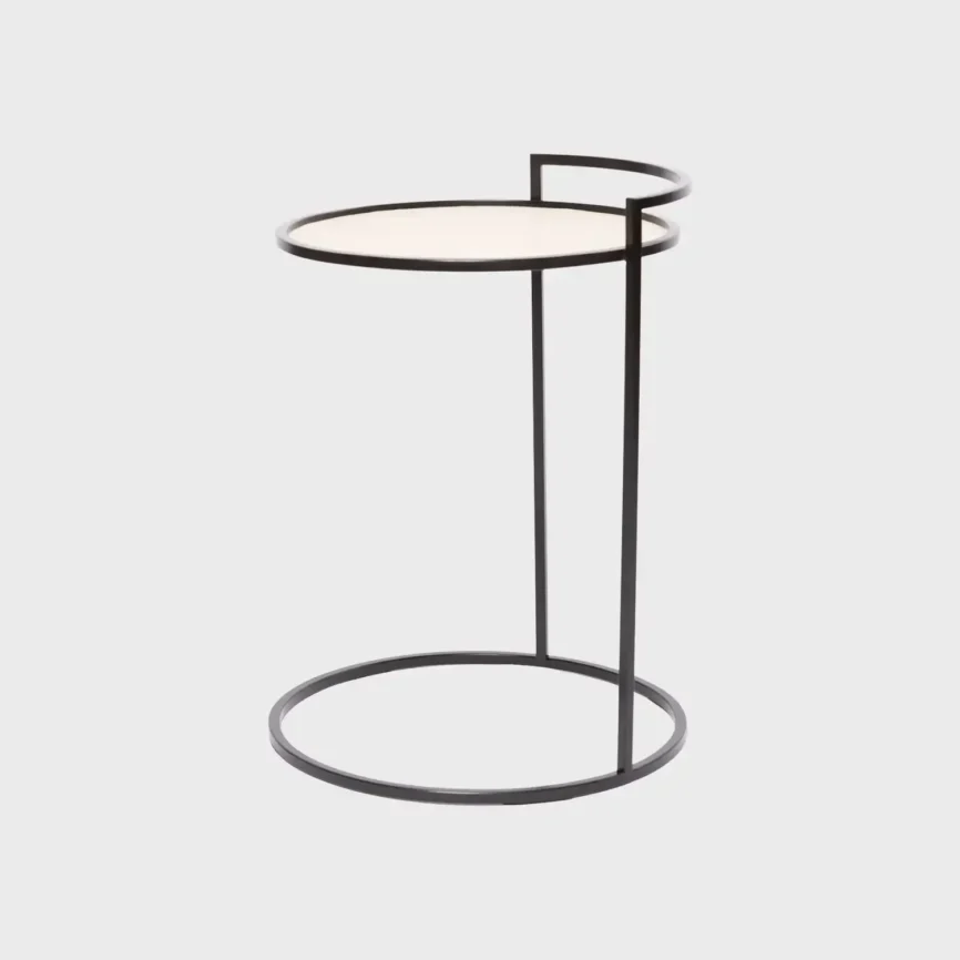 Cocktail Table Round Pumice Leather, Pumice Leather finish