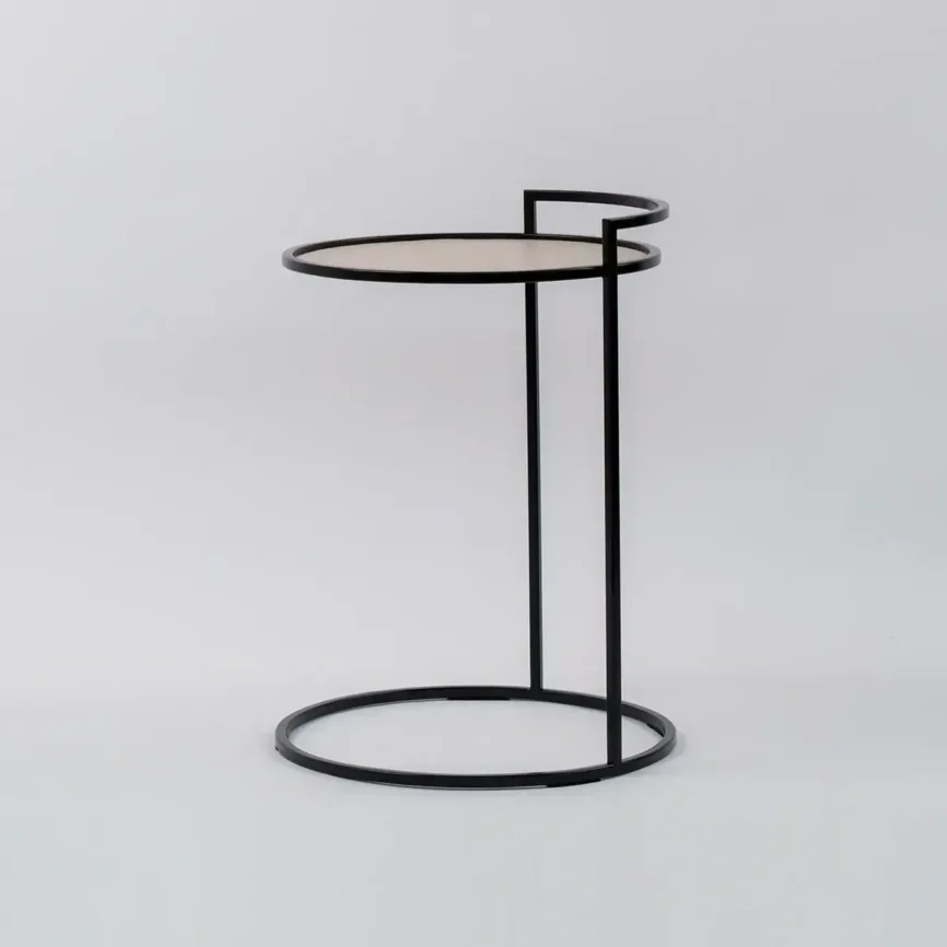 Cocktail Table Round Pumice Leather, 43×43×60 cm