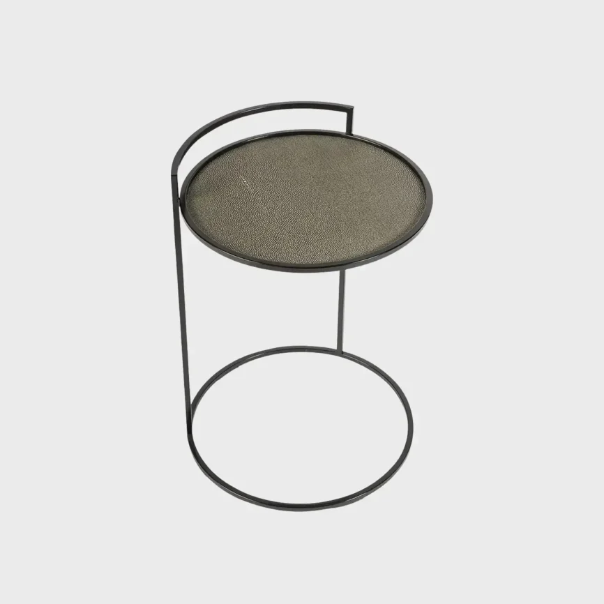 Cocktail Table Round Shagreen Leather, Shagreen Leather finish