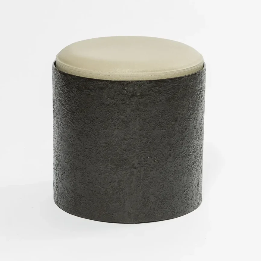 Column Stool Bronze Nera and Leather, French Grey Leather finish