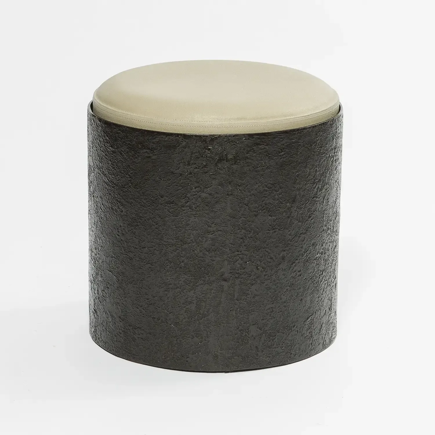 Column Stool Bronze Nera and Leather, French Grey Leather finish