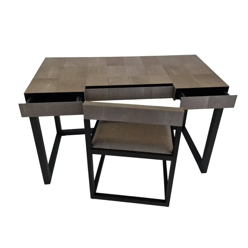 Compact Desk Grey Shagreen Leather, 120×55×75 cm