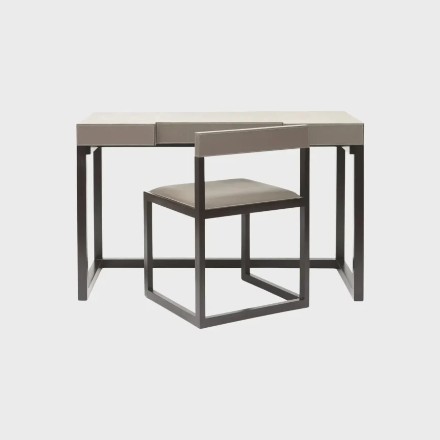 Compact Desk and Chair French Grey Leather, French Grey Leather finish