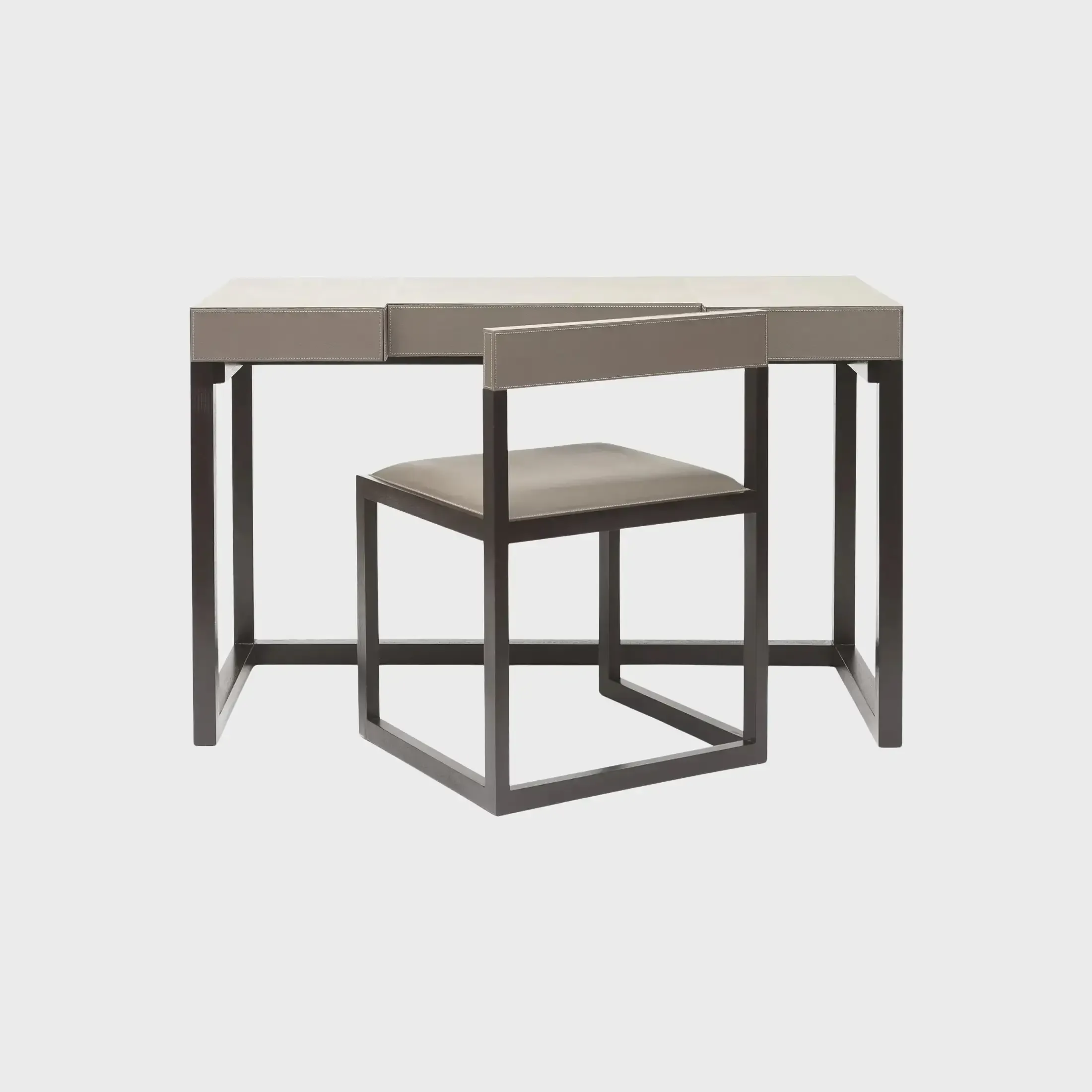 Compact Desk and Chair French Grey Leather, French Grey Leather finish