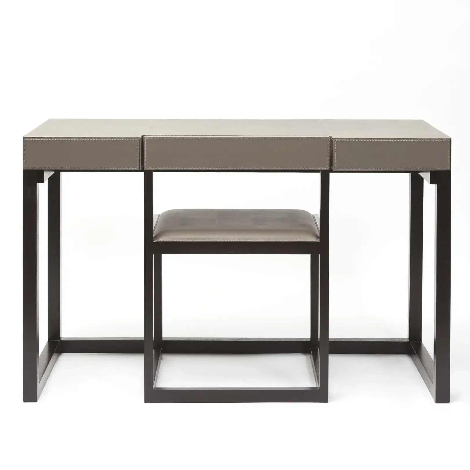 Compact Desk and Chair French Grey Leather, French Grey Leather finish