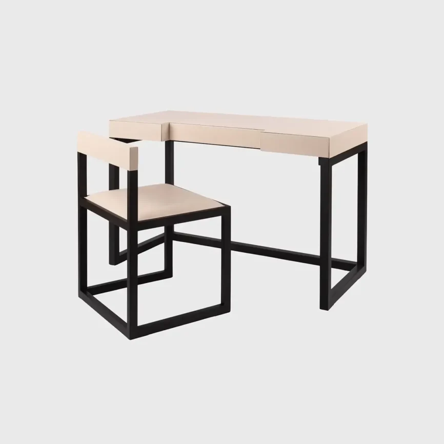 Compact Desk and Chair Pumice Leather, 120×55×75 cm