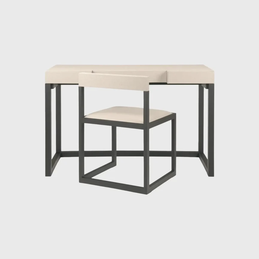 Compact Desk and Chair Woven Pumice Leather, Pumice Woven Leather finish