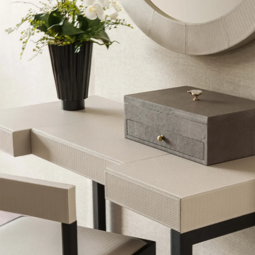Compact Desk and Chair Woven Pumice Leather, 120×55×75 cm