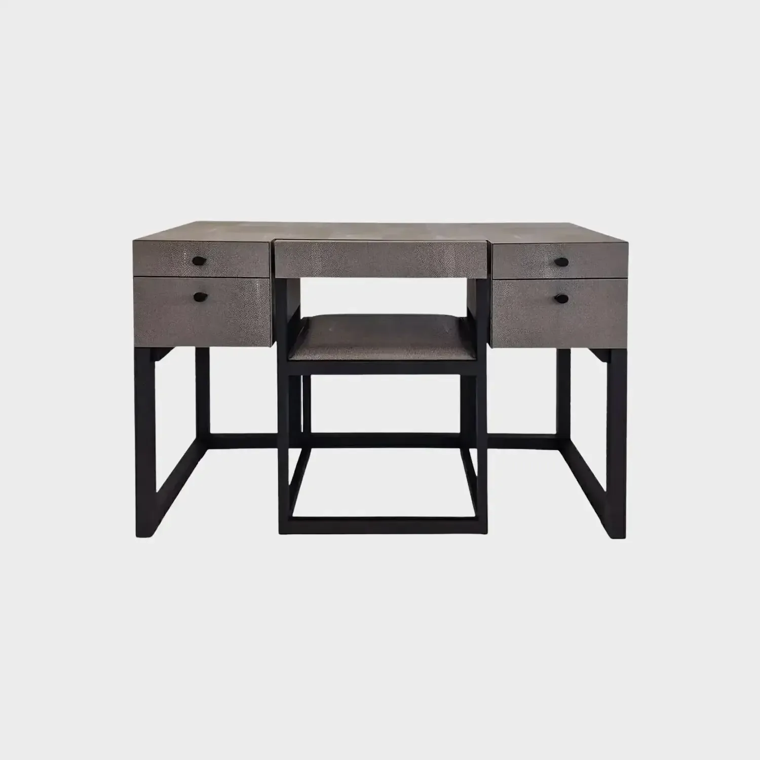 Compact Dressing Table Grey Shagreen Leather, Grey Shagreen Leather finish