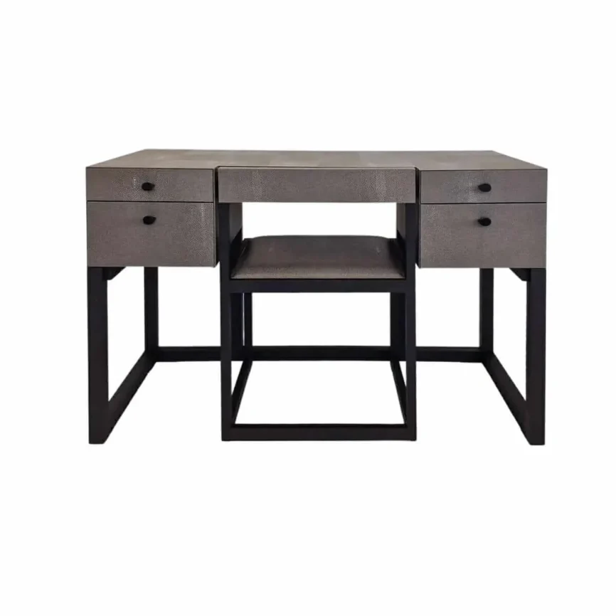 Compact Dressing Table Grey Shagreen Leather, 120×55×75 cm