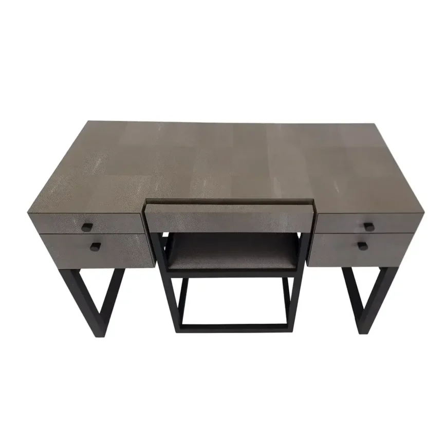 Compact Dressing Table Grey Shagreen Leather — console