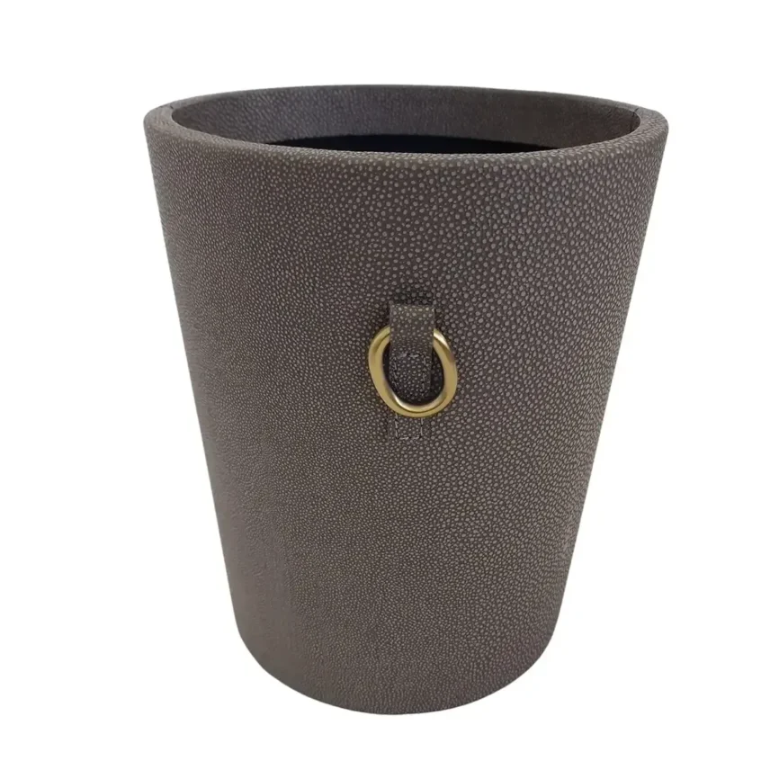 Cone Waste Bin Grey Shagreen Leather, Grey Shagreen Leather finish