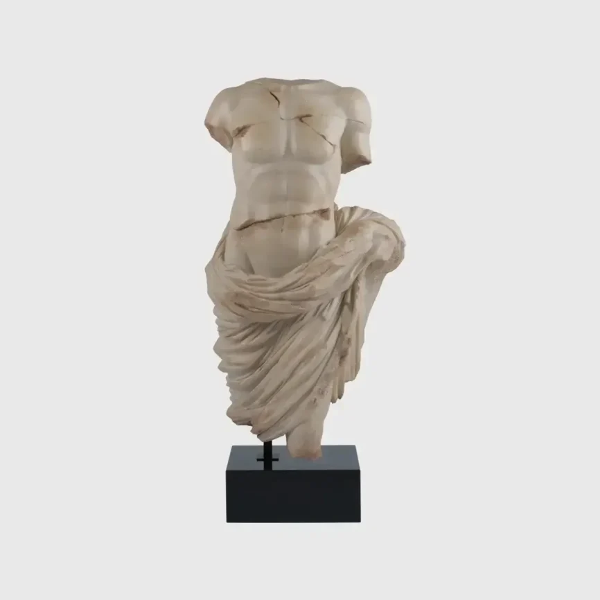 Decorative Marble Effect Draped Torso with Black Marble Base, 54×33×124 cm
