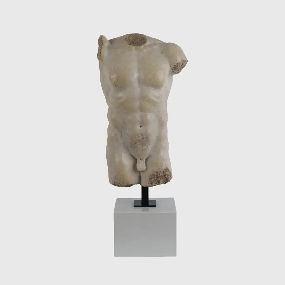 Decorative Marble Male Torso With White Marble Base 2, 22×14×50 cm