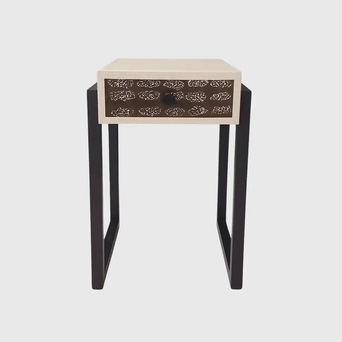 Eggshell and Pumice leather bedside table, Pumice Leather finish