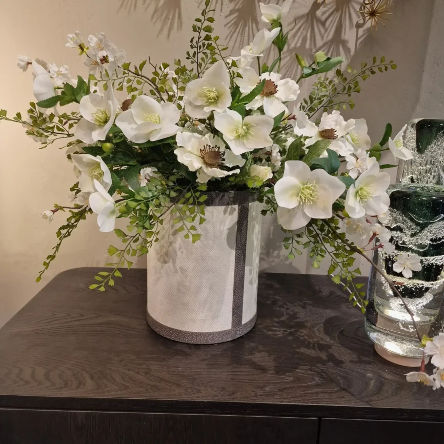 Florals in a Linen-Shagreen Box Tall, Grey Shagreen Leather finish