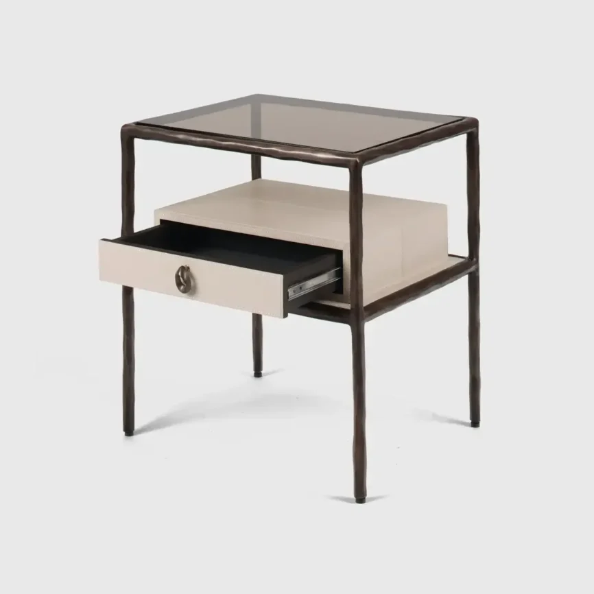 Forge Bedside Table Pumice Leather, 50×40×55 cm