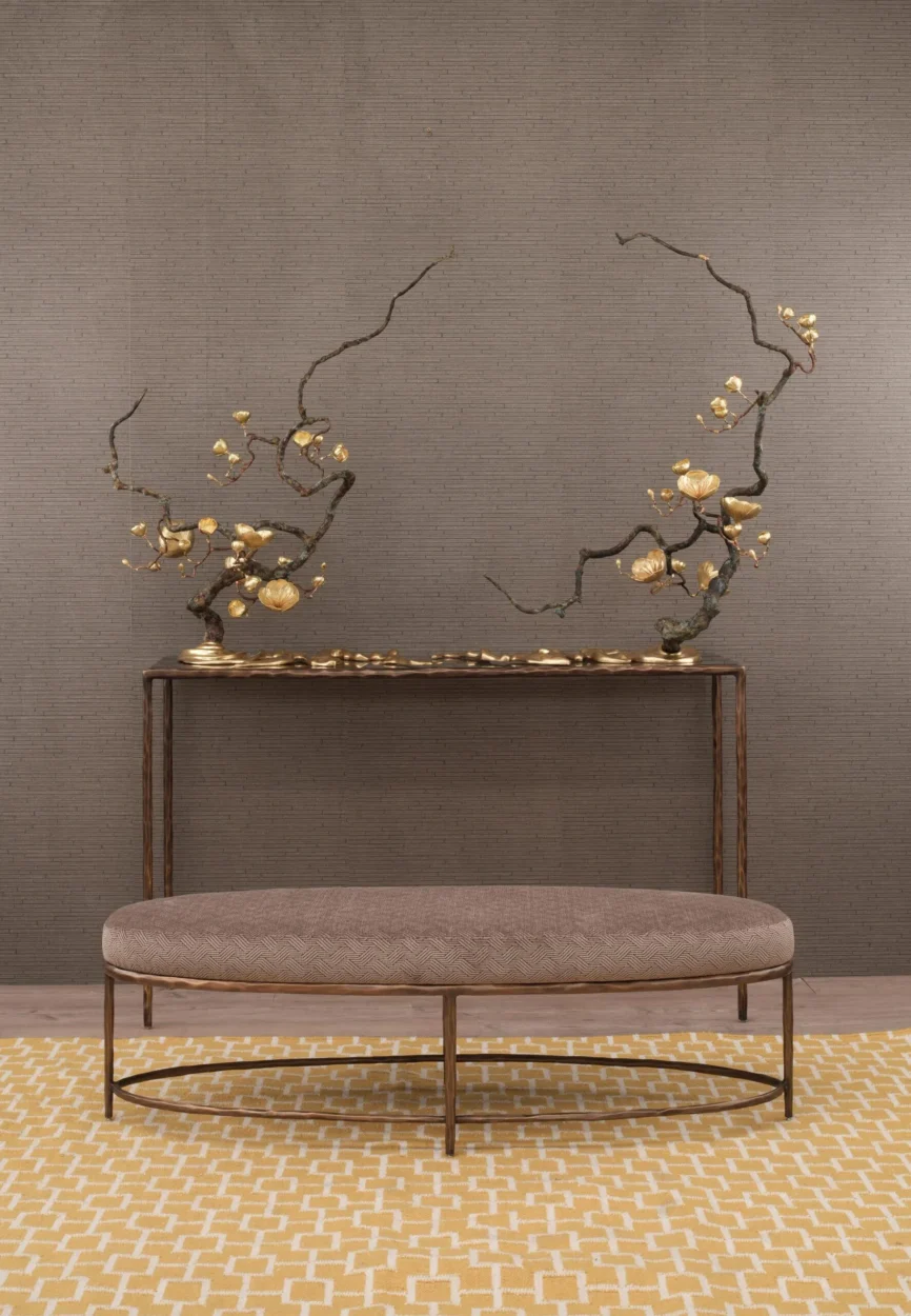 Forge Oval Bench in Bronze Dorato, 130×45×40 cm