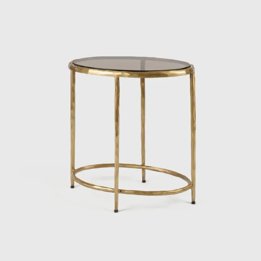Forged Oval Side Table Bronze Satin Gilt, Bronze d'Oro finish