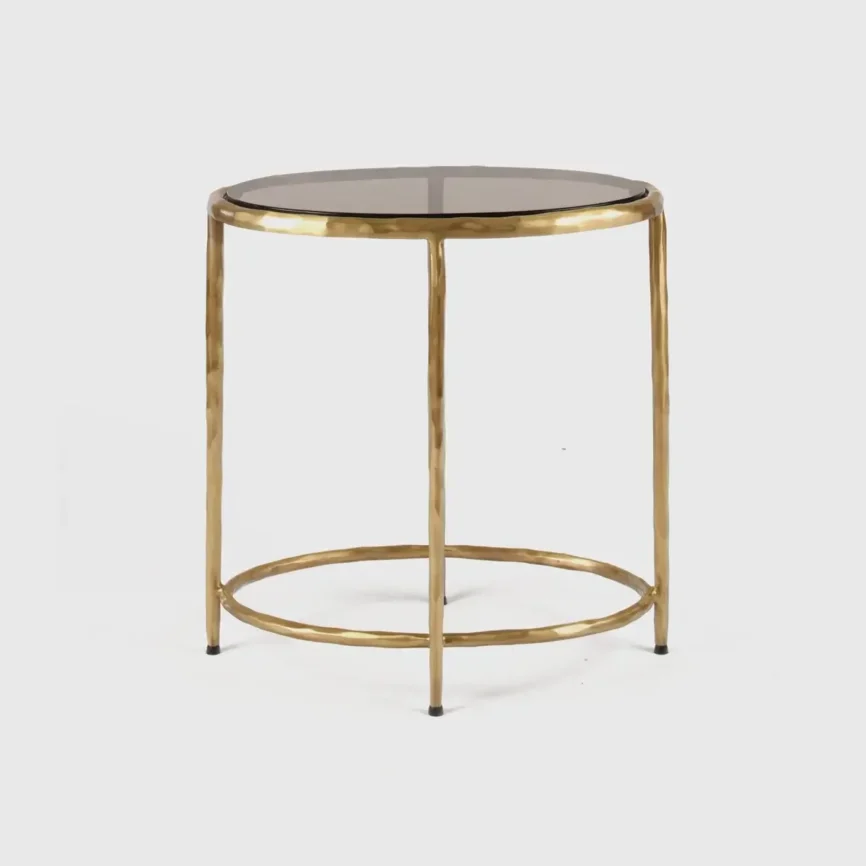 Forged Oval Side Table Bronze Satin Gilt, 55×36×57 cm