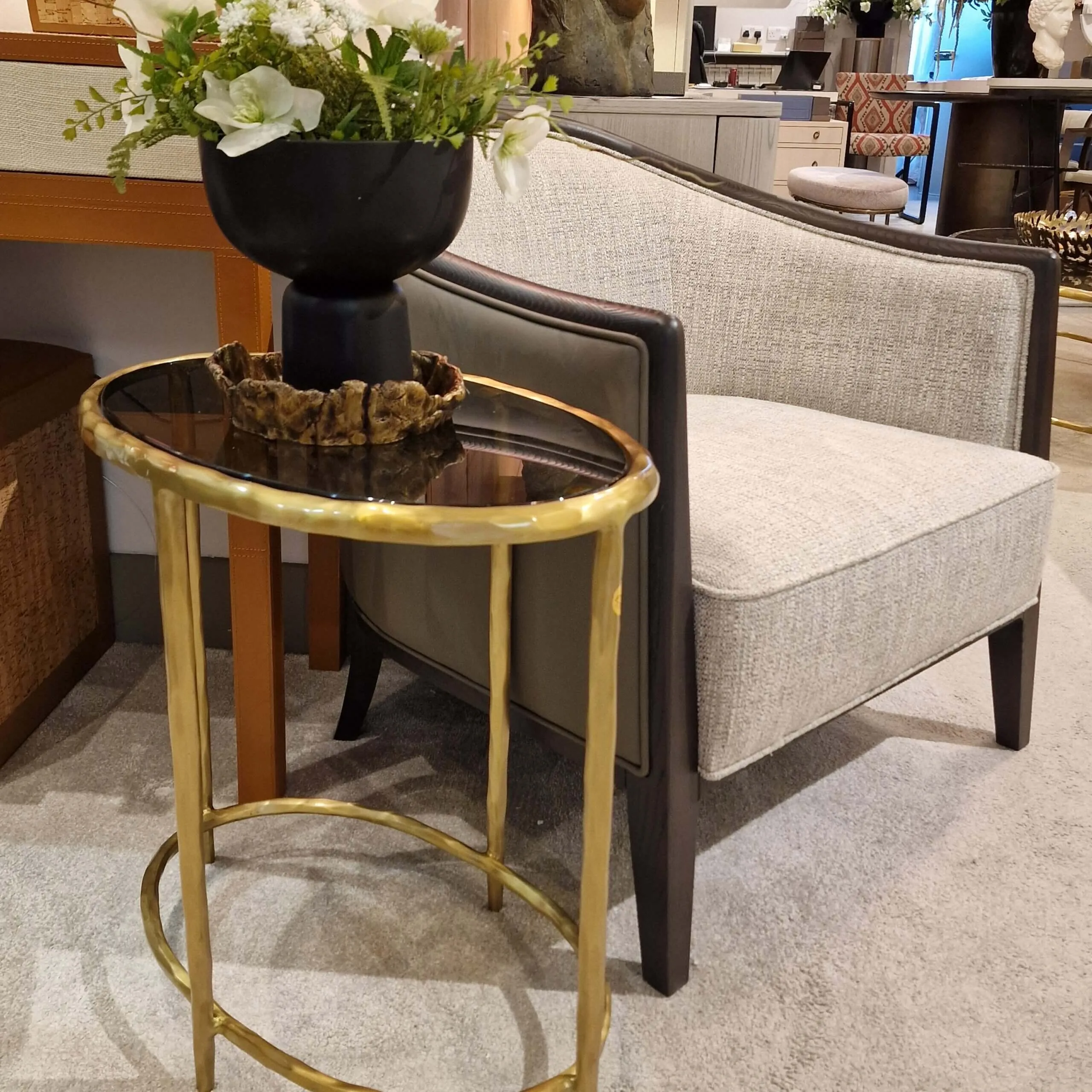 Forged Oval Side Table Bronze Satin Gilt — side table
